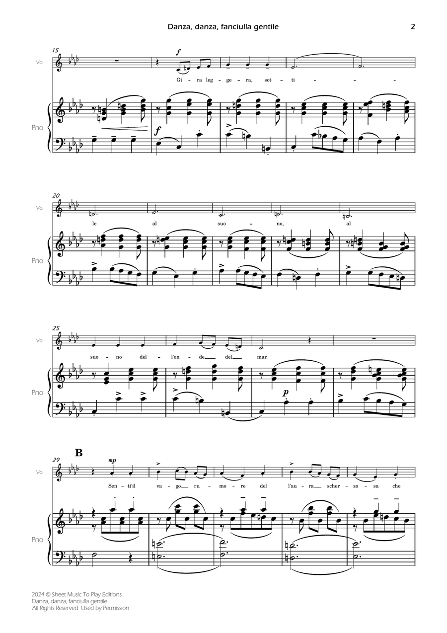 Danza, danza, fanciulla gentile - Voice and Piano - F minor (Full Score and Parts) Piano, Vocal scores gallery preview page 4
