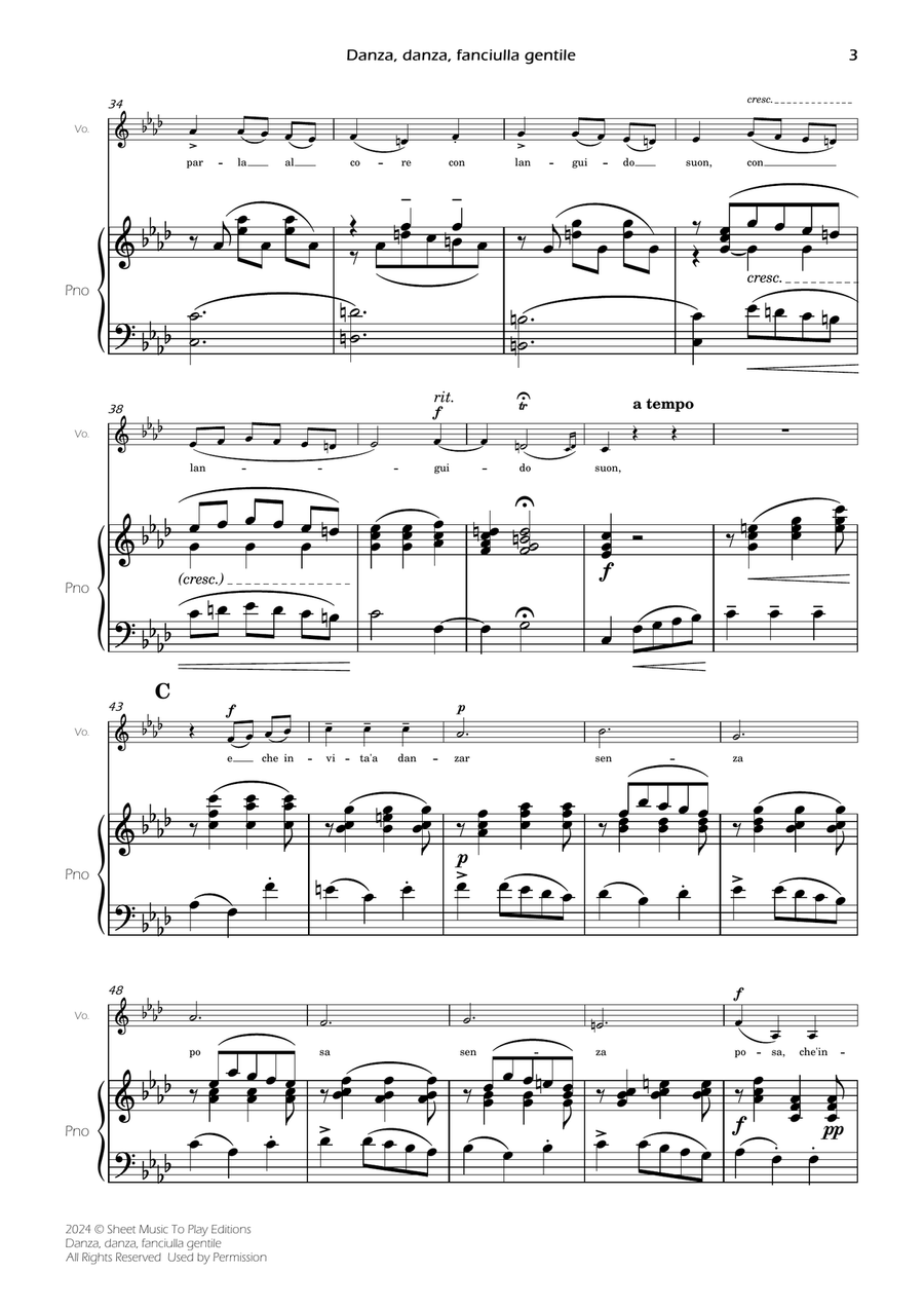 Danza, danza, fanciulla gentile - Voice and Piano - F minor (Full Score and Parts) Piano, Vocal scores gallery preview page 5