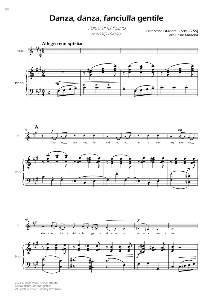 Danza, danza, fanciulla gentile - Voice and Piano - F# minor (Full Score and Parts) Piano, Vocal scores gallery preview page 3
