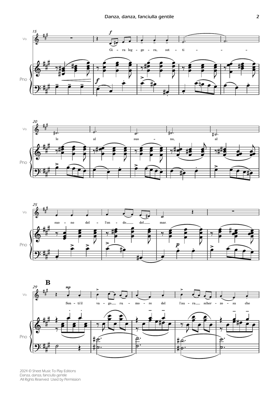 Danza, danza, fanciulla gentile - Voice and Piano - F# minor (Full Score and Parts) Piano, Vocal scores gallery preview page 4
