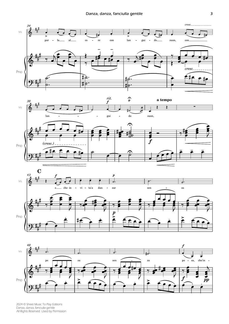 Danza, danza, fanciulla gentile - Voice and Piano - F# minor (Full Score and Parts) Piano, Vocal scores gallery preview page 5