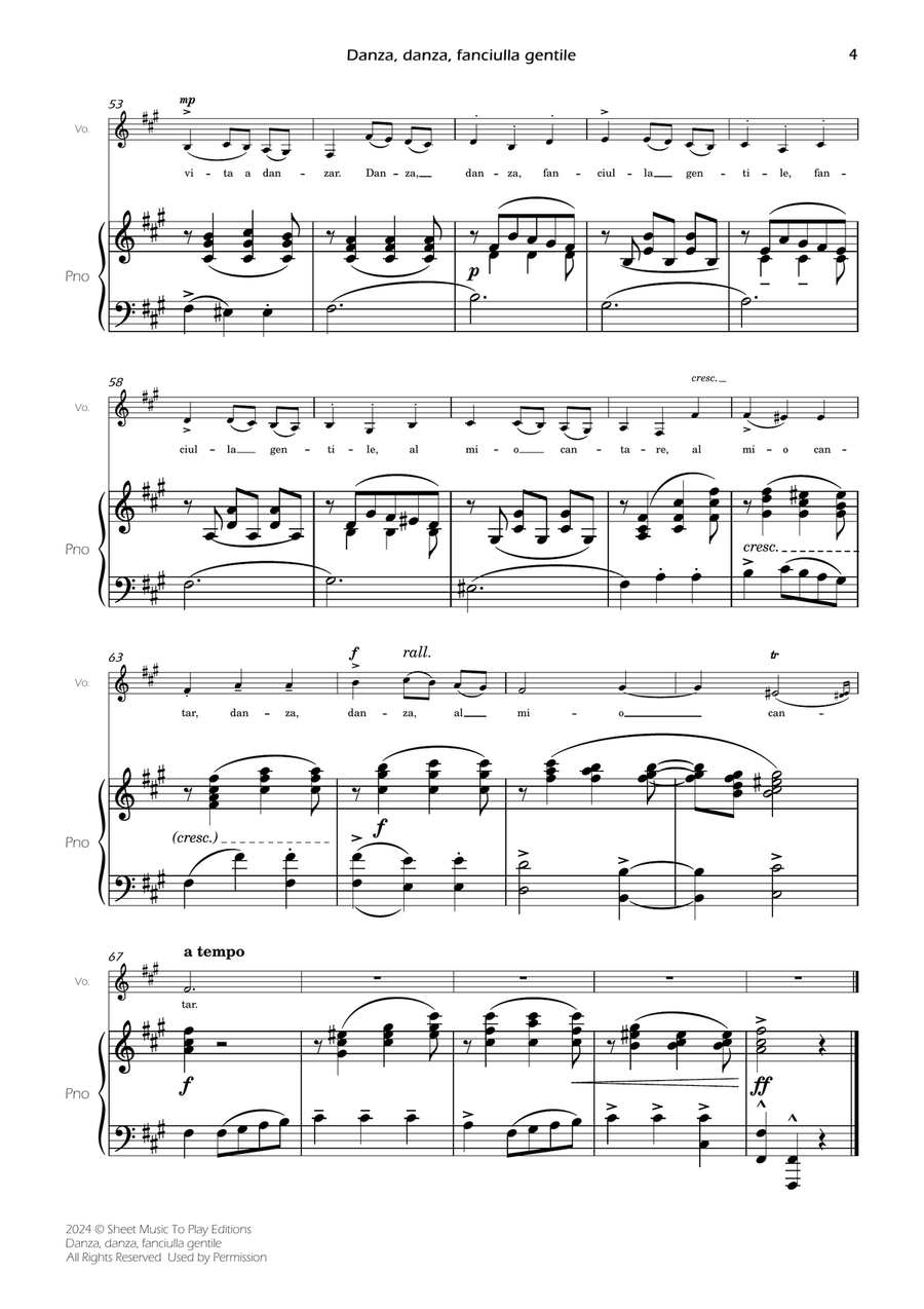 Danza, danza, fanciulla gentile - Voice and Piano - F# minor (Full Score and Parts) Piano, Vocal scores gallery preview page 6