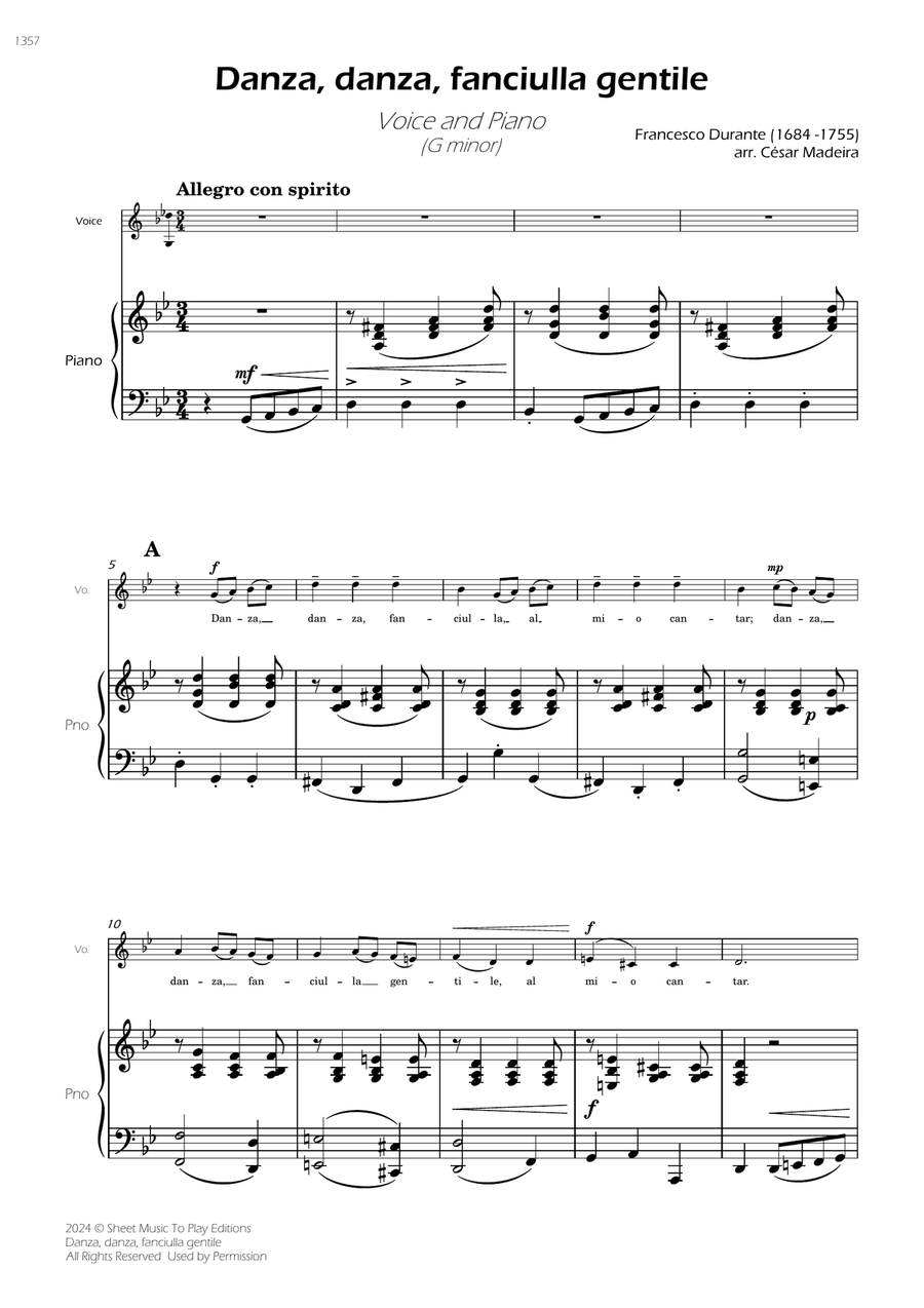 Danza, danza, fanciulla gentile - Voice and Piano - G minor (Full Score and Parts) Piano, Vocal scores gallery preview page 3