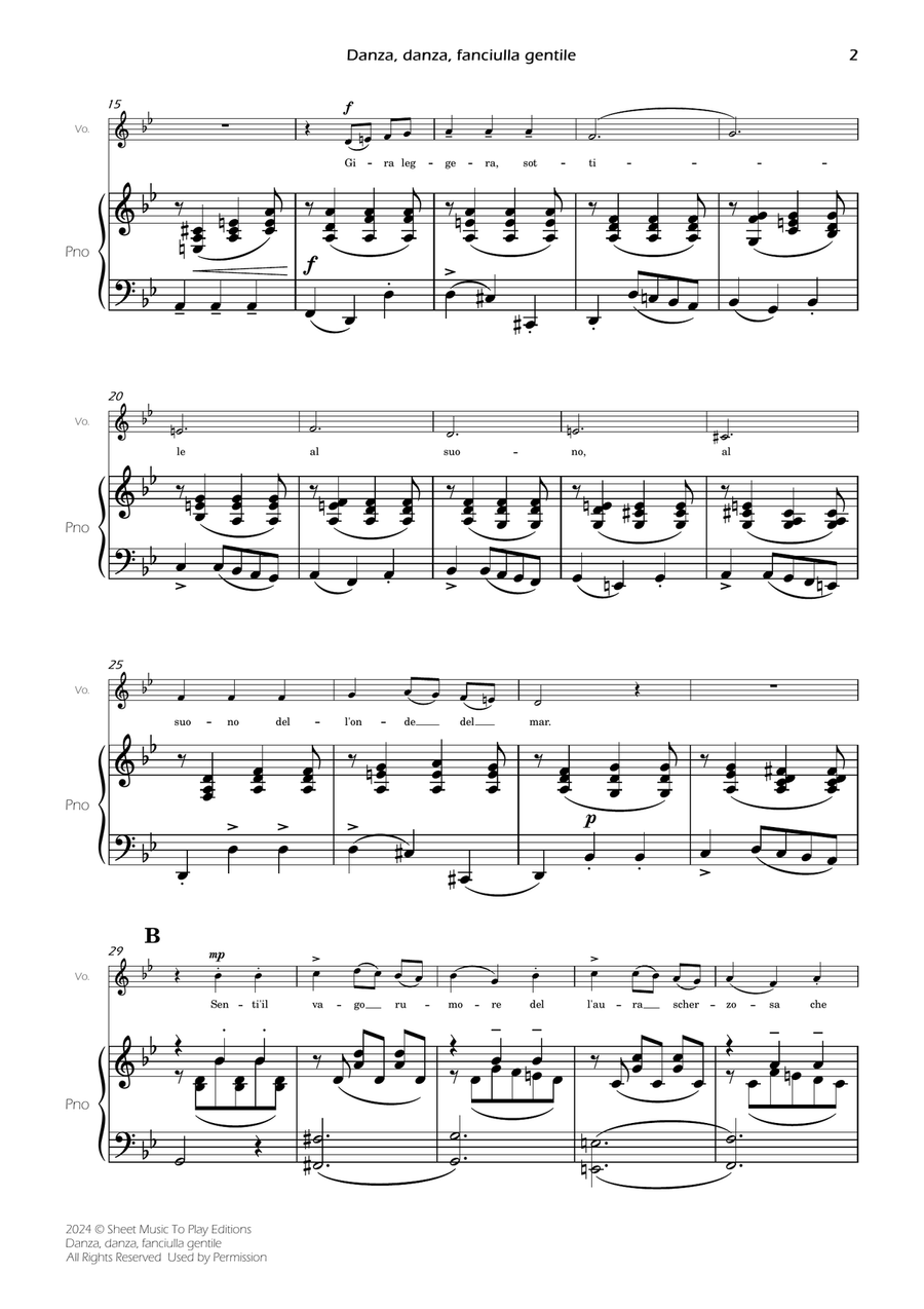 Danza, danza, fanciulla gentile - Voice and Piano - G minor (Full Score and Parts) Piano, Vocal scores gallery preview page 4
