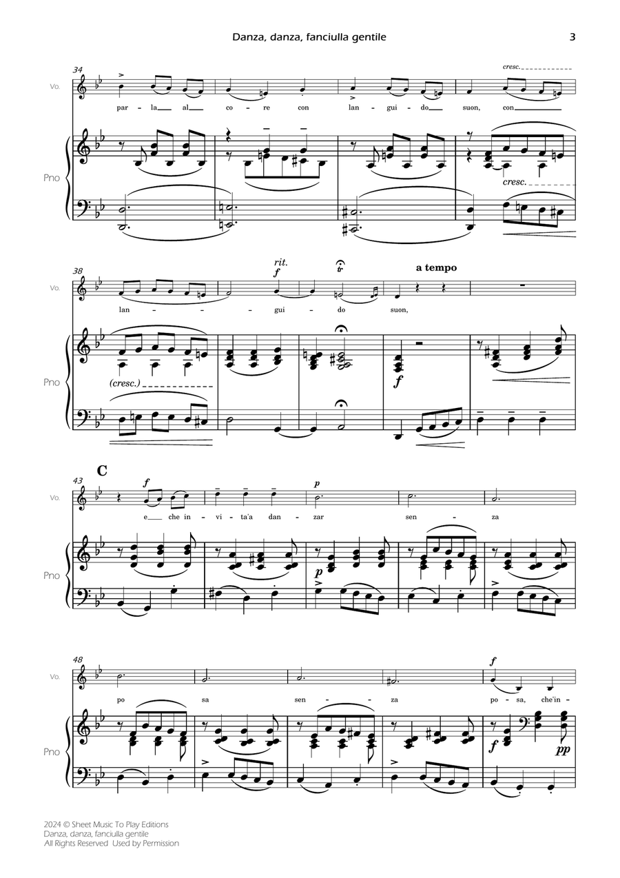 Danza, danza, fanciulla gentile - Voice and Piano - G minor (Full Score and Parts) Piano, Vocal scores gallery preview page 5