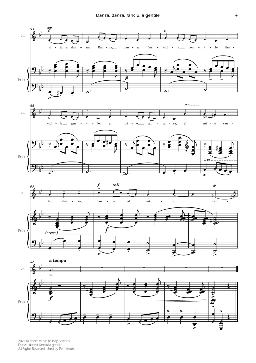 Danza, danza, fanciulla gentile - Voice and Piano - G minor (Full Score and Parts) Piano, Vocal scores gallery preview page 6