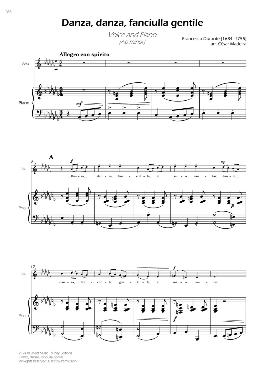 Danza, danza, fanciulla gentile - Voice and Piano - Ab minor (Full Score and Parts) Piano, Vocal scores gallery preview page 3