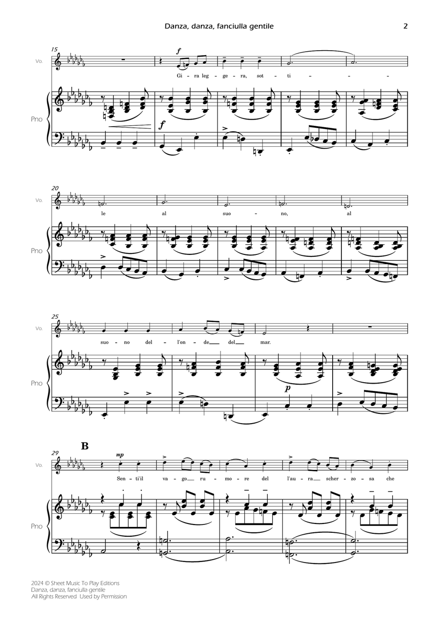 Danza, danza, fanciulla gentile - Voice and Piano - Ab minor (Full Score and Parts) Piano, Vocal scores gallery preview page 4