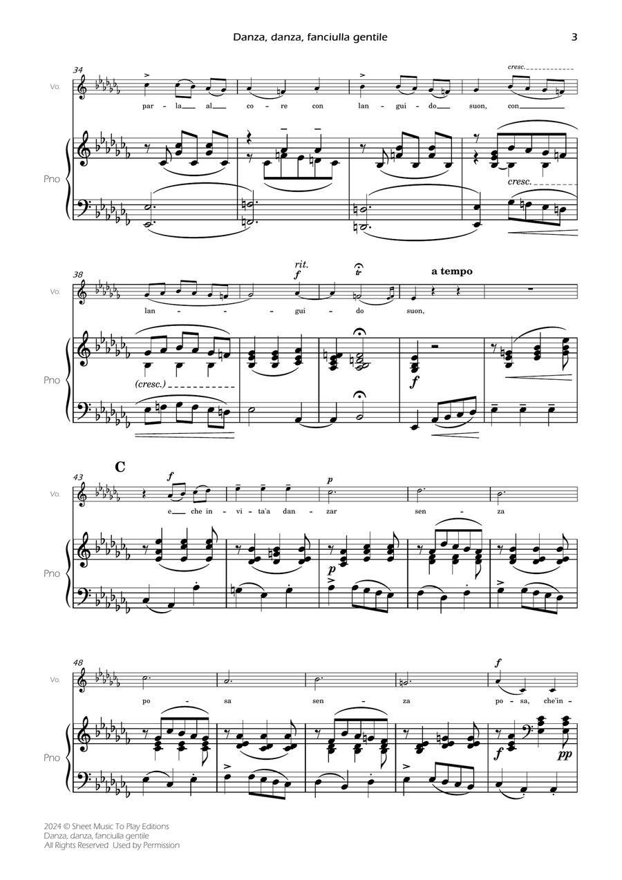 Danza, danza, fanciulla gentile - Voice and Piano - Ab minor (Full Score and Parts) Piano, Vocal scores gallery preview page 5