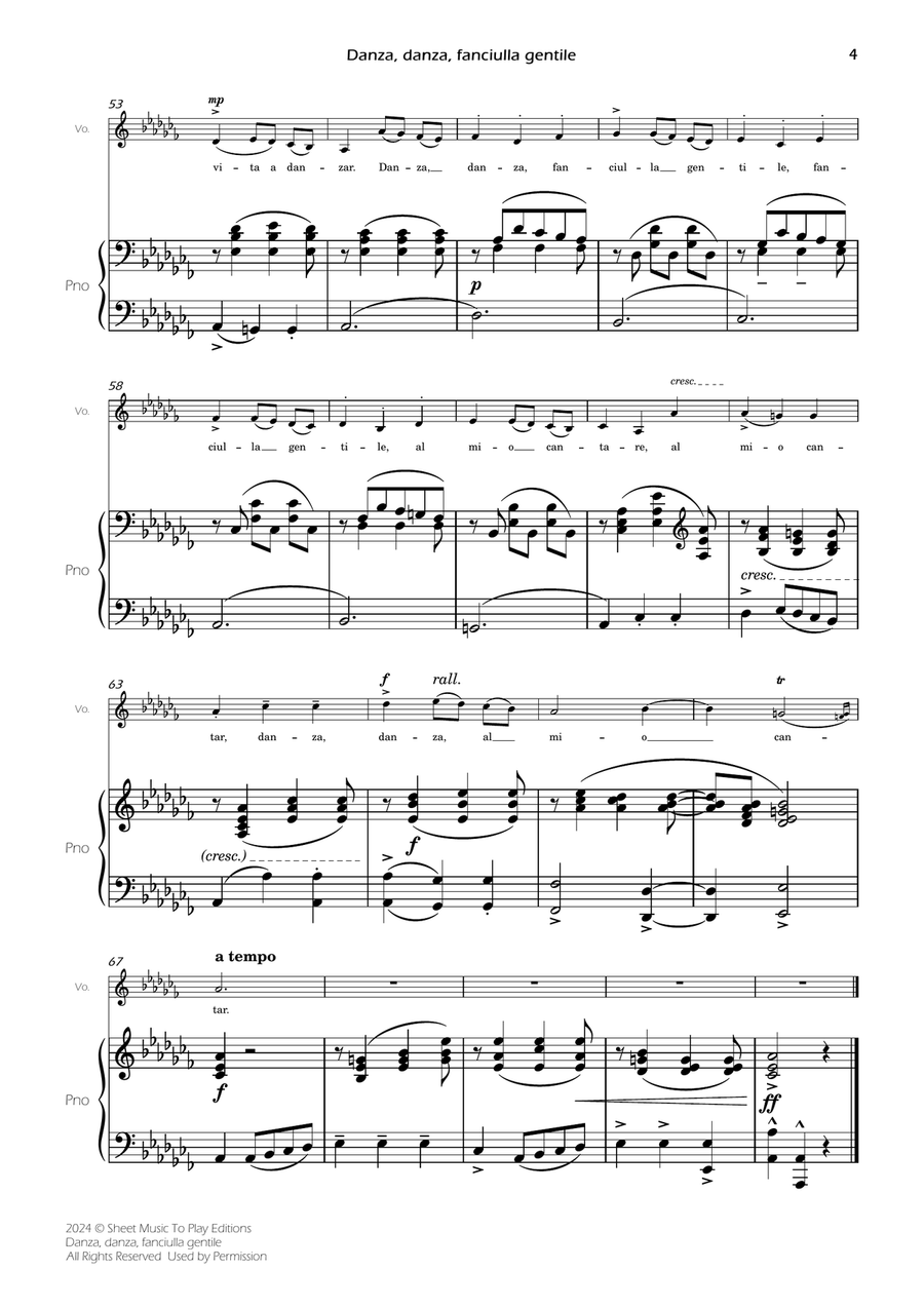 Danza, danza, fanciulla gentile - Voice and Piano - Ab minor (Full Score and Parts) Piano, Vocal scores gallery preview page 6