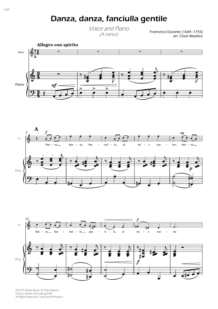 Danza, danza, fanciulla gentile - Voice and Piano - A minor (Full Score and Parts) Piano, Vocal scores gallery preview page 3