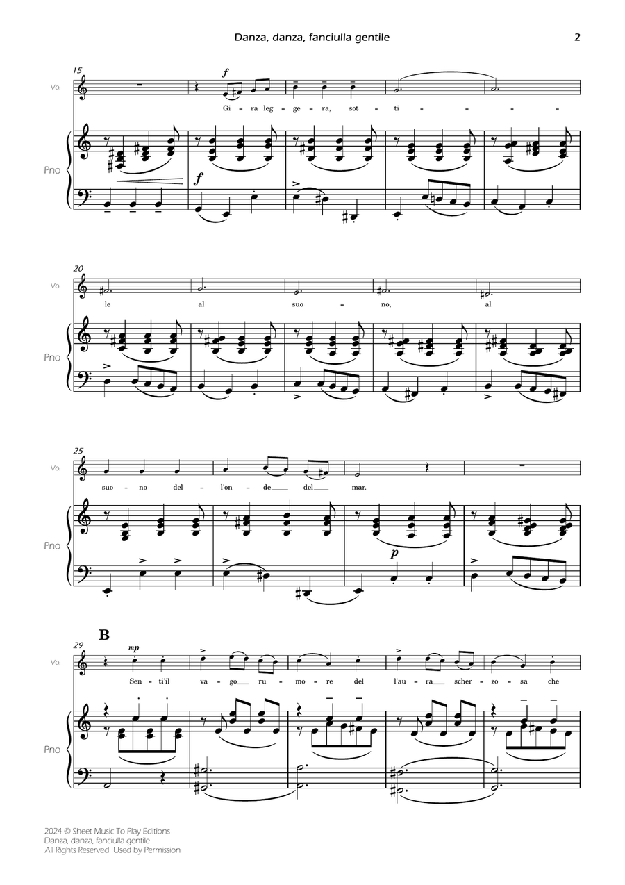 Danza, danza, fanciulla gentile - Voice and Piano - A minor (Full Score and Parts) Piano, Vocal scores gallery preview page 4