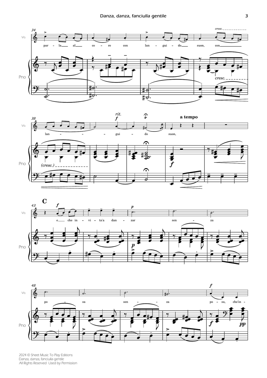 Danza, danza, fanciulla gentile - Voice and Piano - A minor (Full Score and Parts) Piano, Vocal scores gallery preview page 5