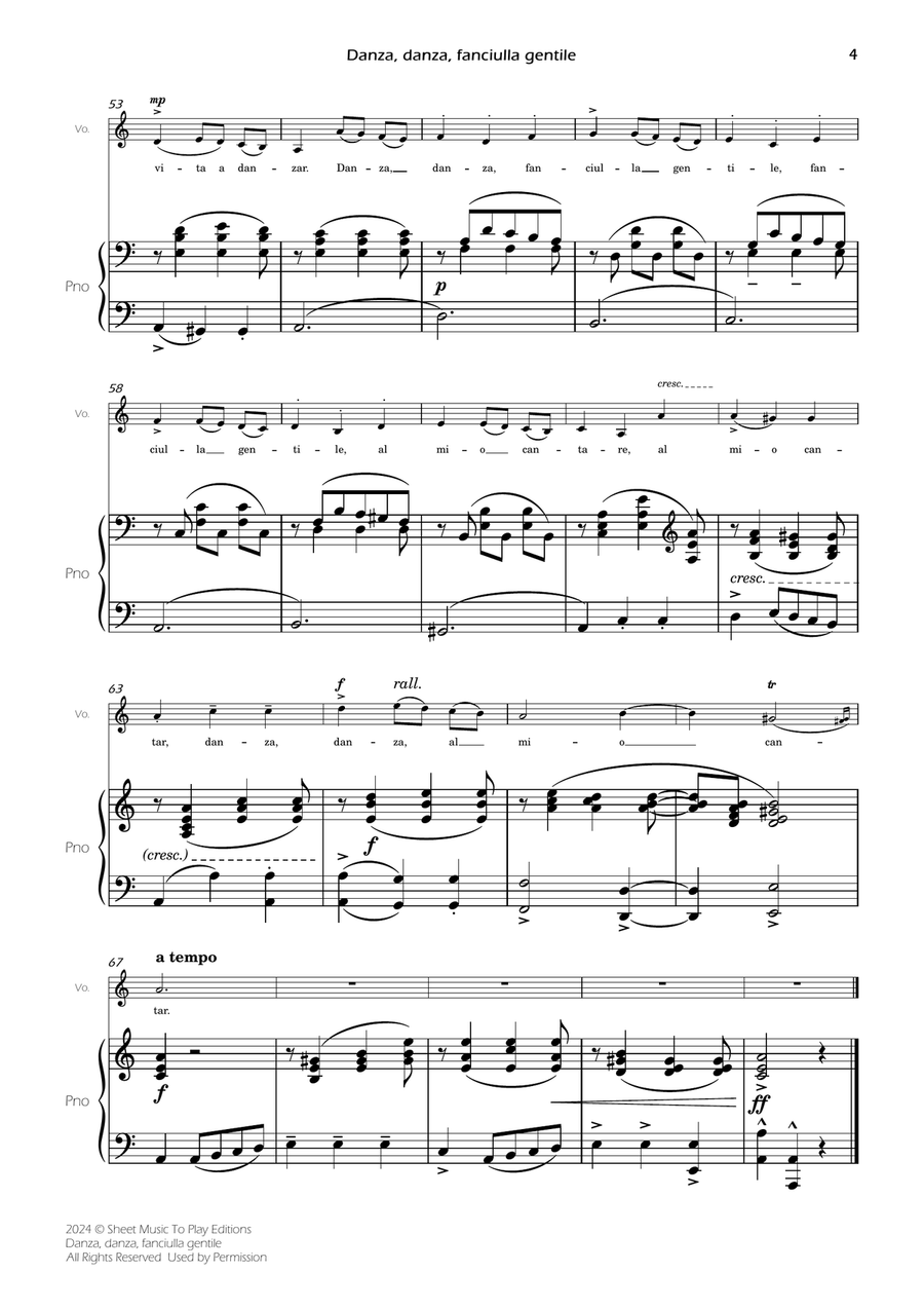 Danza, danza, fanciulla gentile - Voice and Piano - A minor (Full Score and Parts) Piano, Vocal scores gallery preview page 6