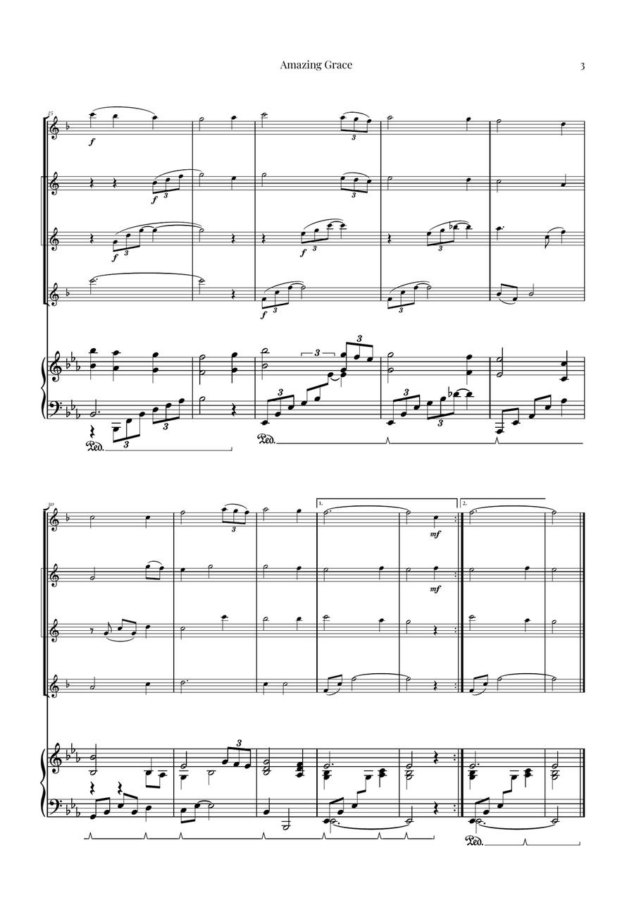 Amazing Grace Saxophone Quartet scores gallery preview page 3