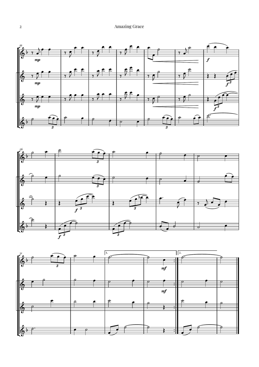 Amazing Grace Saxophone Quartet scores gallery preview page 2