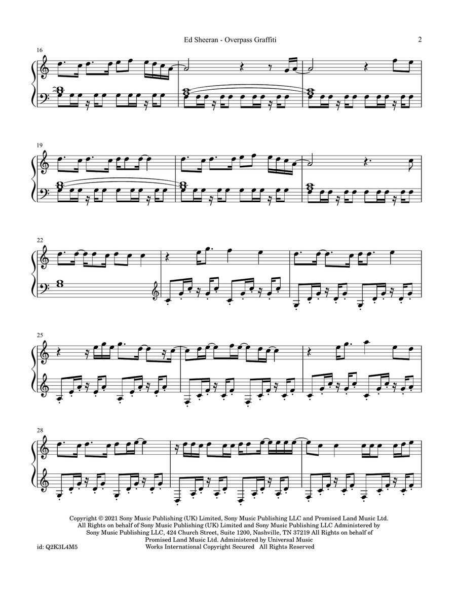 Overpass Graffiti Overpass Graffiti Piano Solo scores gallery preview page 2