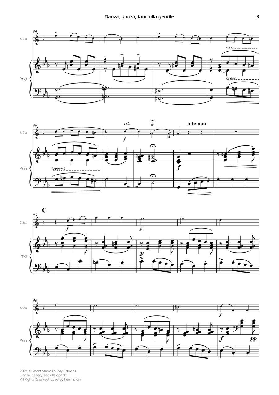 Danza, danza, fanciulla gentile - Soprano Sax and Piano (Full Score and Parts) Soprano Saxophone scores gallery preview page 5