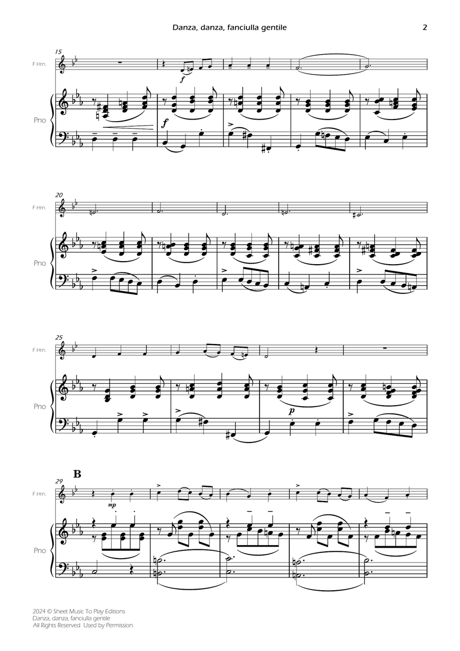 Danza, danza, fanciulla gentile - French Horn and Piano (Full Score and Parts) Piano scores gallery preview page 4