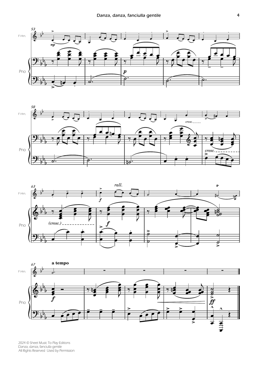 Danza, danza, fanciulla gentile - French Horn and Piano (Full Score and Parts) Piano scores gallery preview page 6