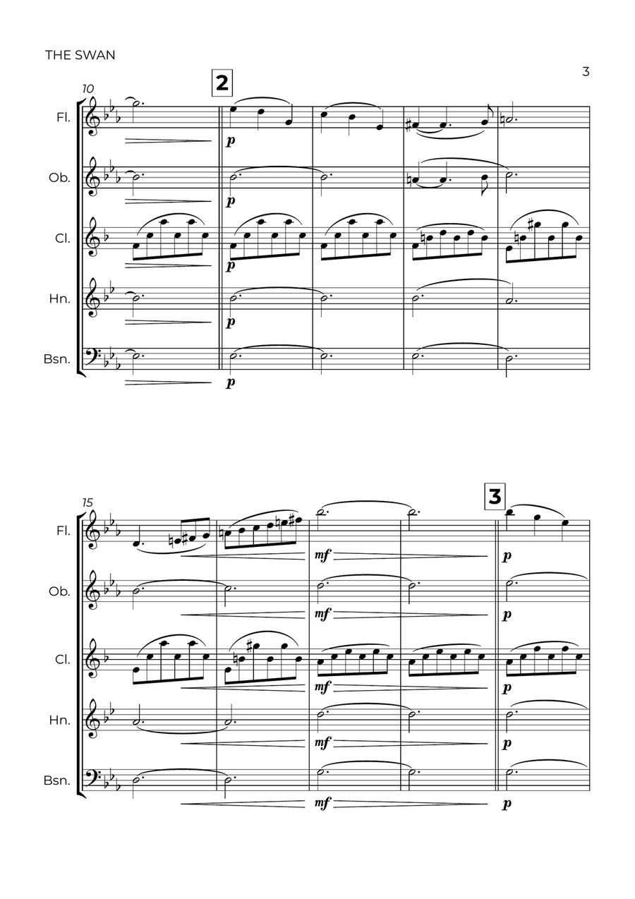 The Swan (easy) - Saint-Saëns - WIND QUINTET Woodwind Quintet scores gallery preview page 3