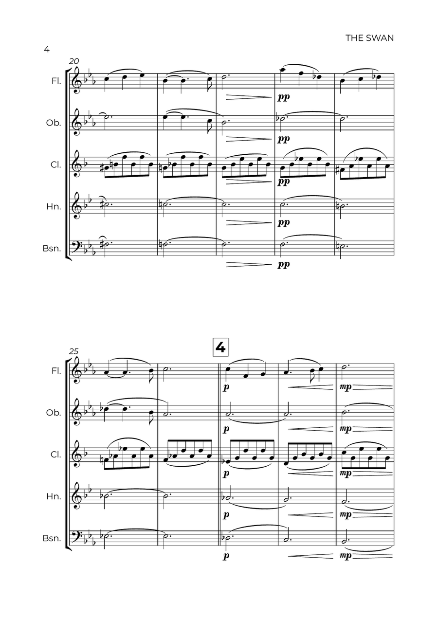 The Swan (easy) - Saint-Saëns - WIND QUINTET Woodwind Quintet scores gallery preview page 4