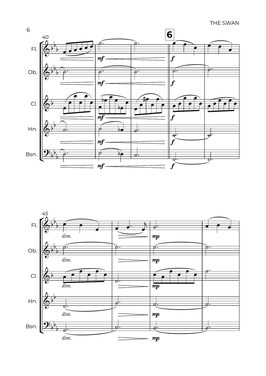 The Swan (easy) - Saint-Saëns - WIND QUINTET Woodwind Quintet scores gallery preview page 6