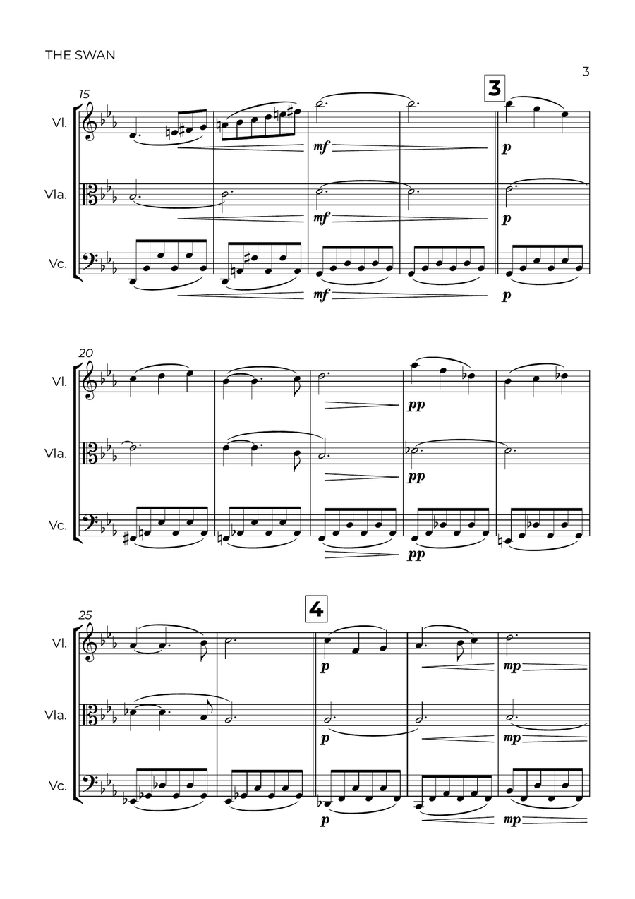 The Swan (easy) - Saint-Saëns - STRING TRIO (VIOLIN, VIOLA & CELLO) String Trio scores gallery preview page 3