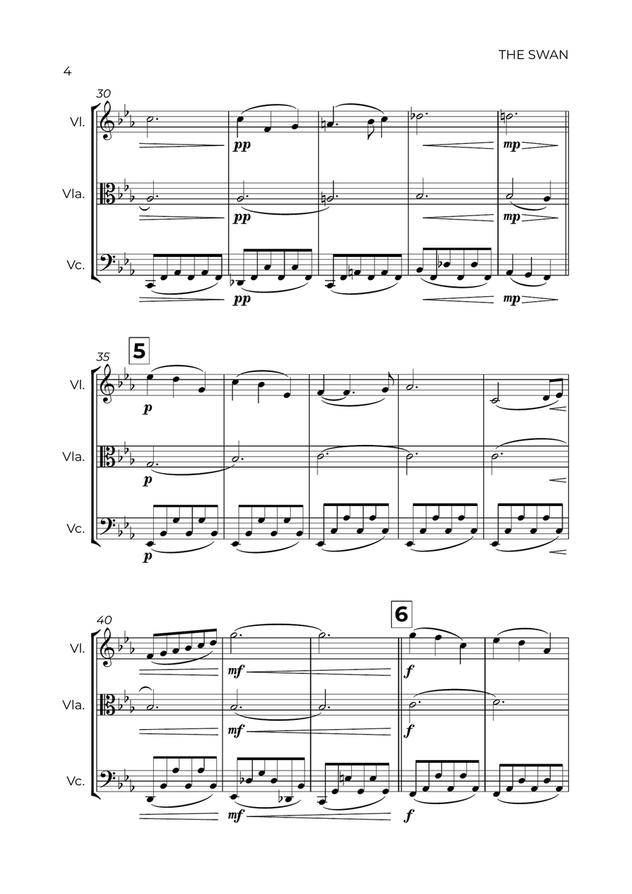 The Swan (easy) - Saint-Saëns - STRING TRIO (VIOLIN, VIOLA & CELLO) String Trio scores gallery preview page 4