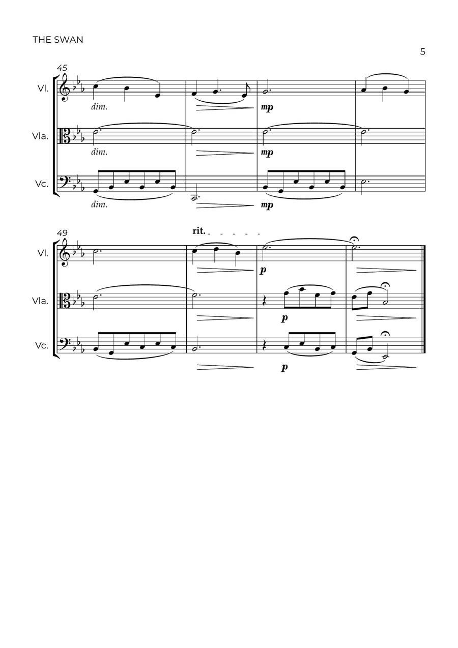 The Swan (easy) - Saint-Saëns - STRING TRIO (VIOLIN, VIOLA & CELLO) String Trio scores gallery preview page 5