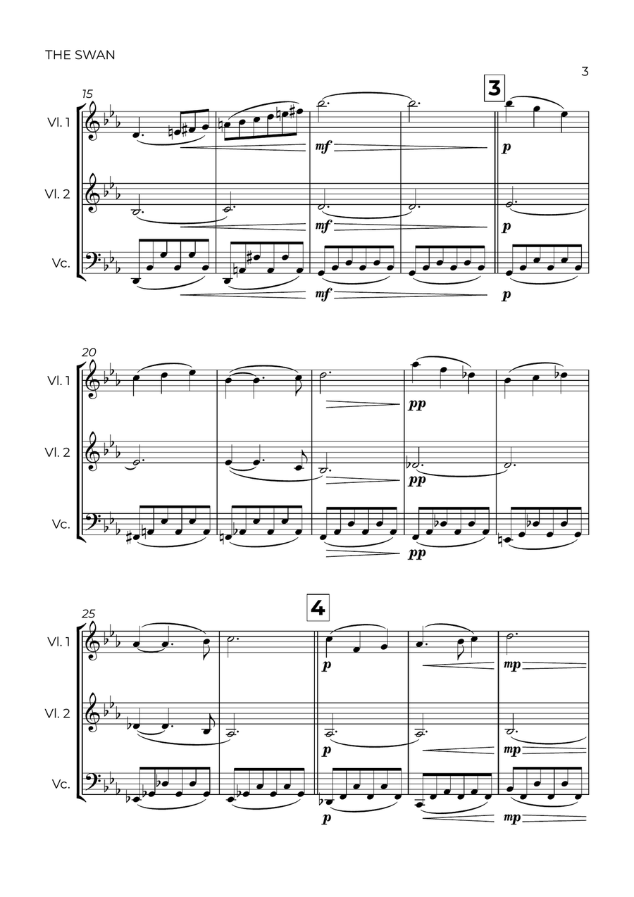 The Swan (easy) - Saint-Saëns - STRING TRIO (VIOLIN, VIOLA & CELLO) String Trio scores gallery preview page 3