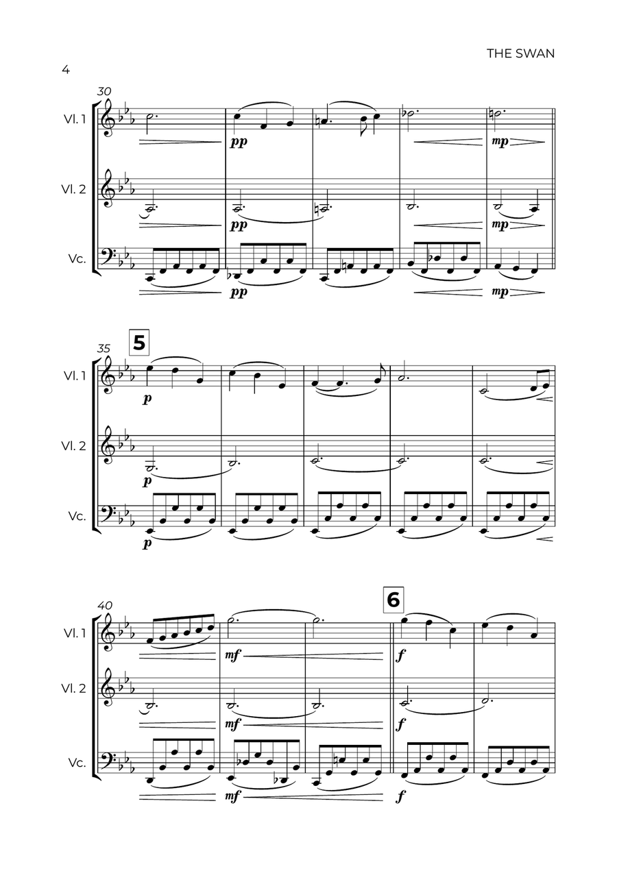 The Swan (easy) - Saint-Saëns - STRING TRIO (VIOLIN, VIOLA & CELLO) String Trio scores gallery preview page 4