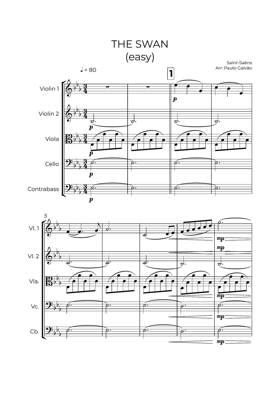 The Swan (easy) - Saint-Saëns - STRING ORCHESTRA String Orchestra scores gallery preview page 2