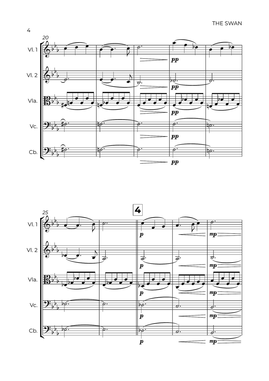 The Swan (easy) - Saint-Saëns - STRING ORCHESTRA String Orchestra scores gallery preview page 4