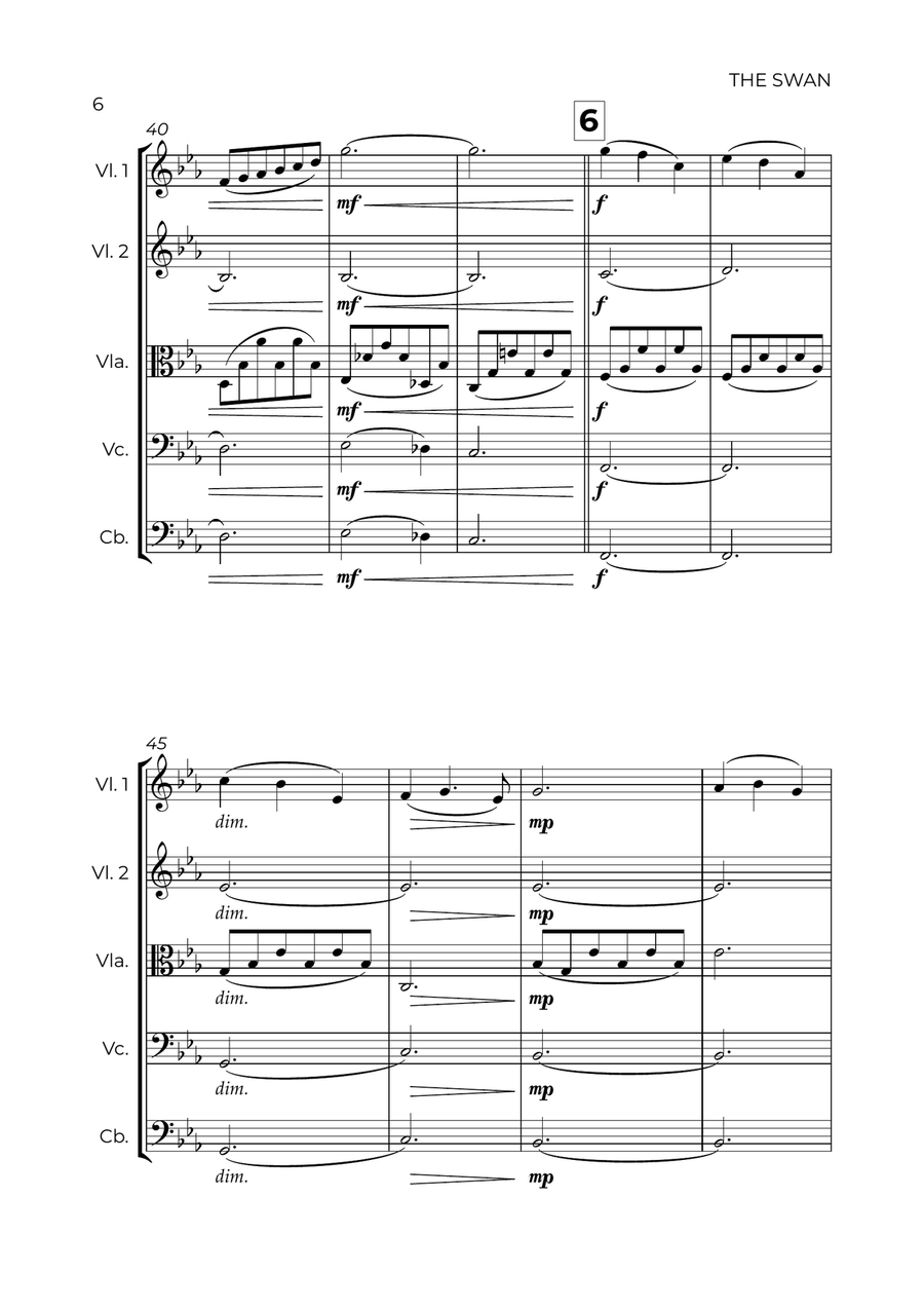 The Swan (easy) - Saint-Saëns - STRING ORCHESTRA String Orchestra scores gallery preview page 6