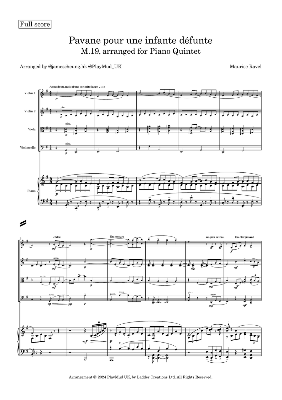 Pavane pour une infante défunte (Pavane for a dead princess) Piano Quintet scores gallery preview page 3