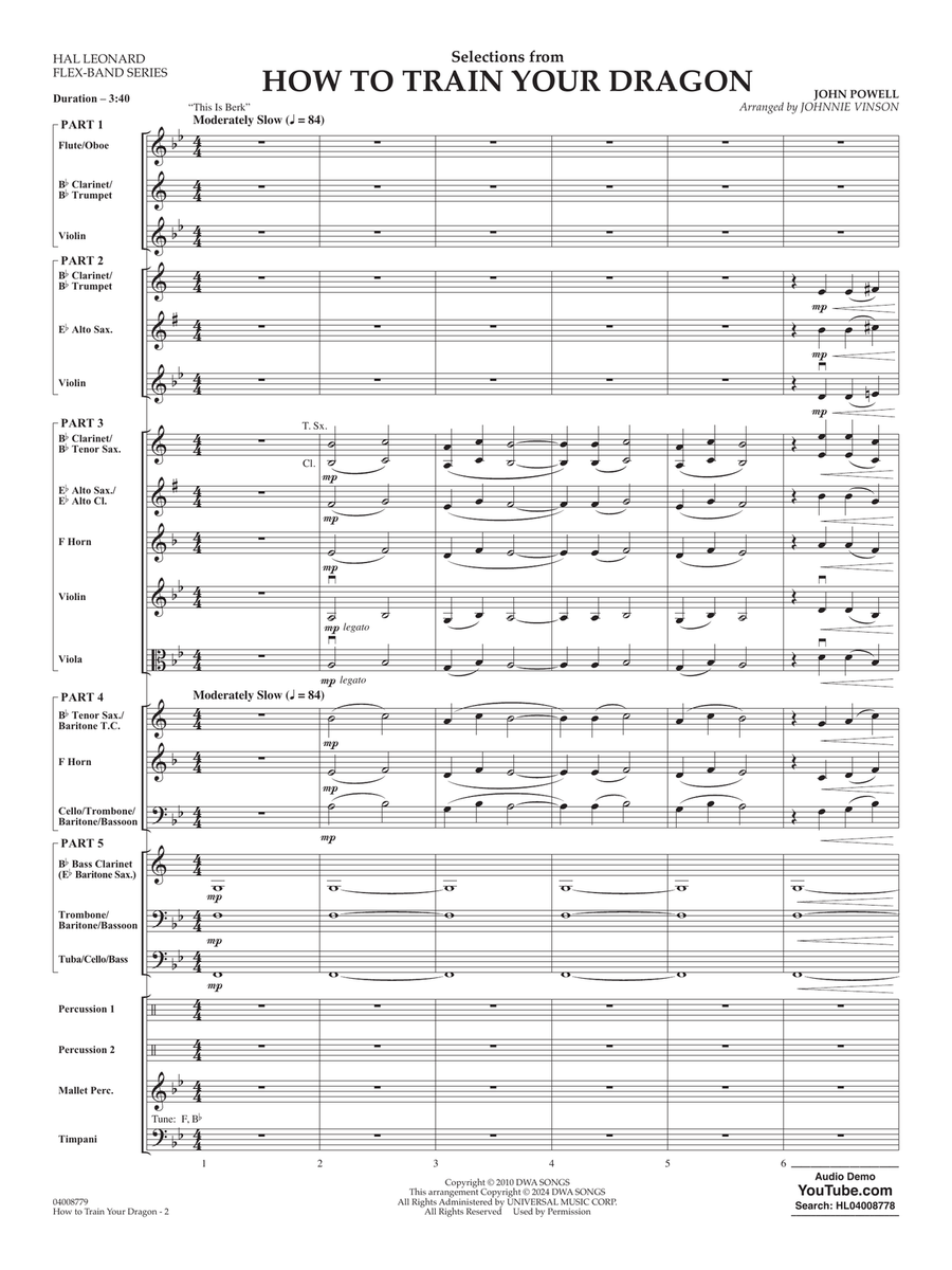 Selections from How To Train Your Dragon (arr. Johnnie Vinson) - Conductor Score (Full Score) Concert Band scores gallery preview page 2