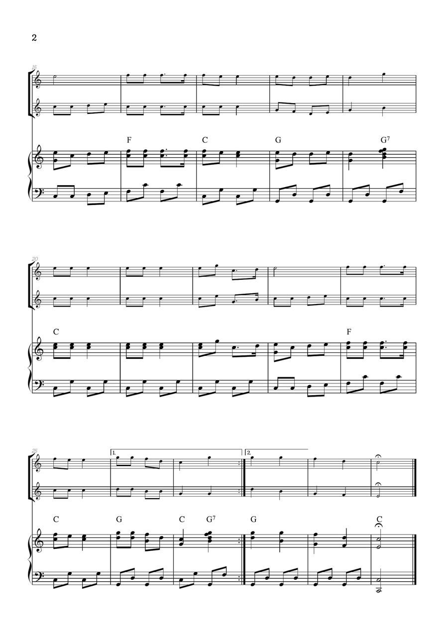 Jingle Bells • Christmas Song | oboe duet sheet music w/ piano accompaniment [chords] Woodwind Duet scores gallery preview page 2