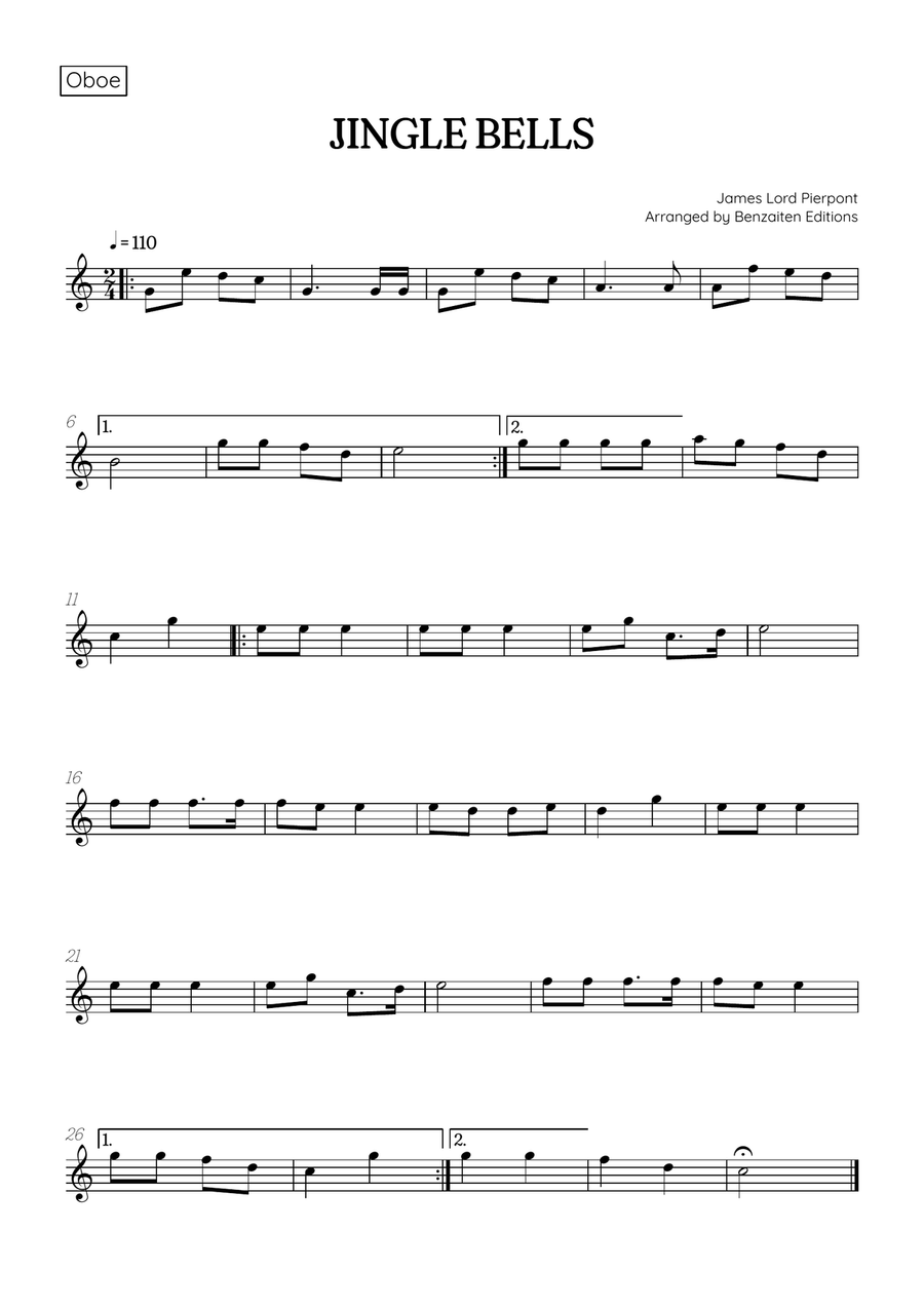 Jingle Bells • Christmas Song | oboe & clarinet duet sheet music Woodwind Duet scores gallery preview page 2