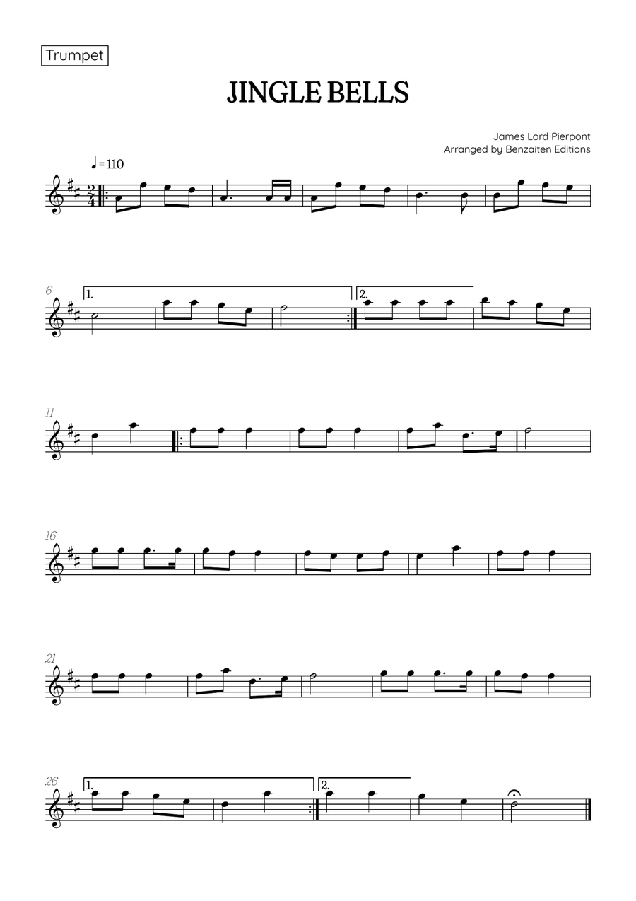 Jingle Bells • Christmas Song | trumpet & trombone duet sheet music Brass Duet scores gallery preview page 2