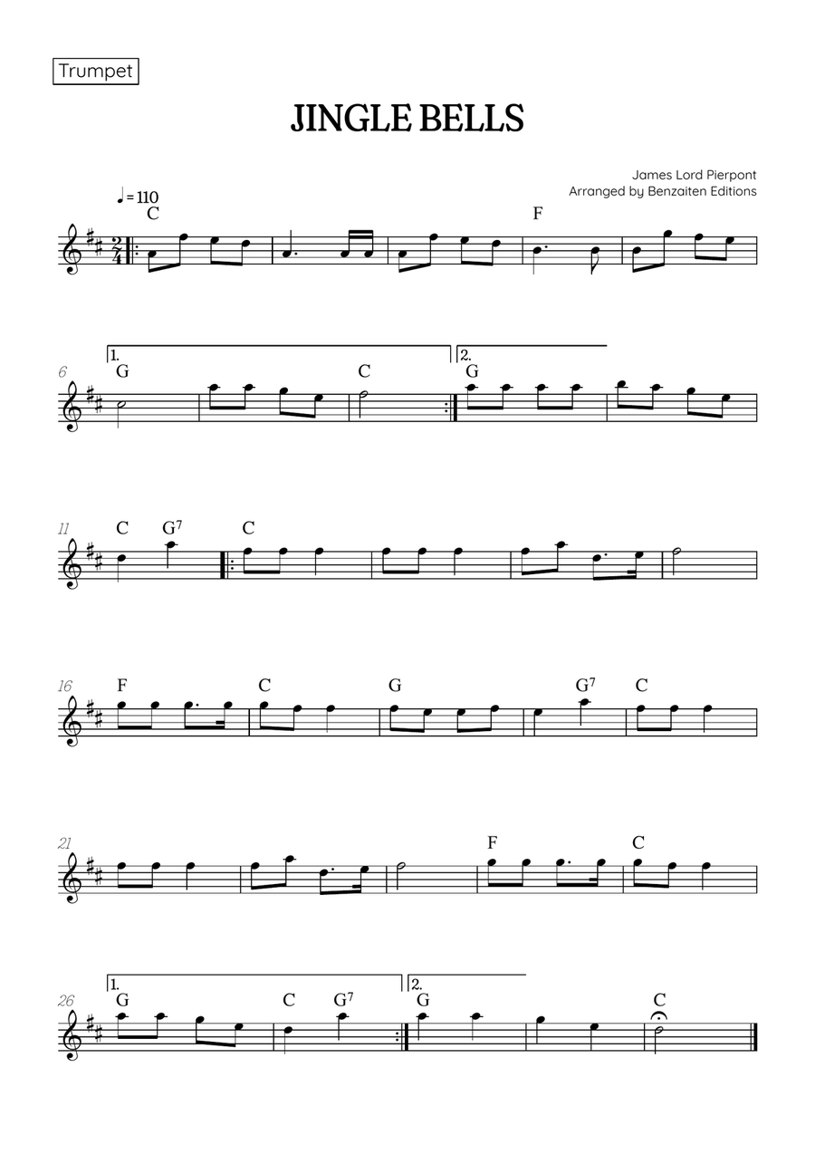 Jingle Bells • Christmas Song | trumpet & trombone duet sheet music [chords] Brass Duet scores gallery preview page 2