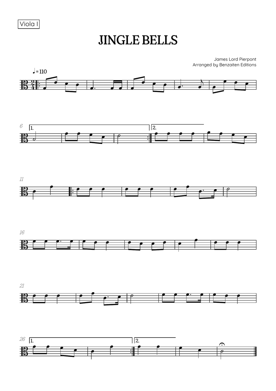 Jingle Bells • Christmas Song | viola duet sheet music String Duet scores gallery preview page 2