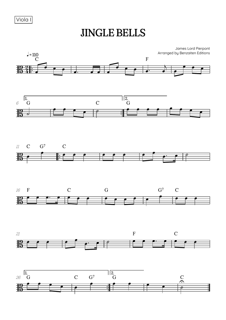 Jingle Bells • Christmas Song | viola duet sheet music [chords] String Duet scores gallery preview page 2