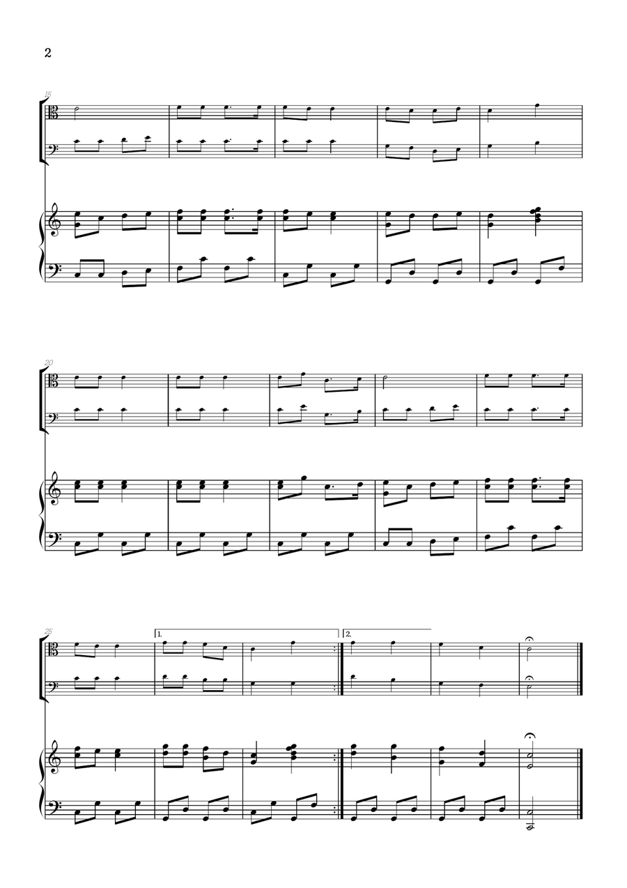 Jingle Bells • Christmas Song | viola & violoncello duet sheet music w/ piano accompaniment String Duet scores gallery preview page 2