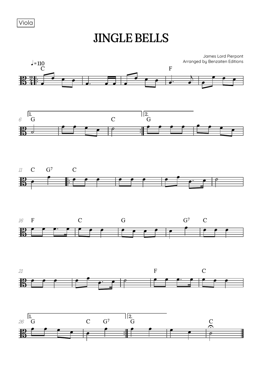 Jingle Bells • Christmas Song | viola & cello duet sheet music [chords] String Duet scores gallery preview page 2