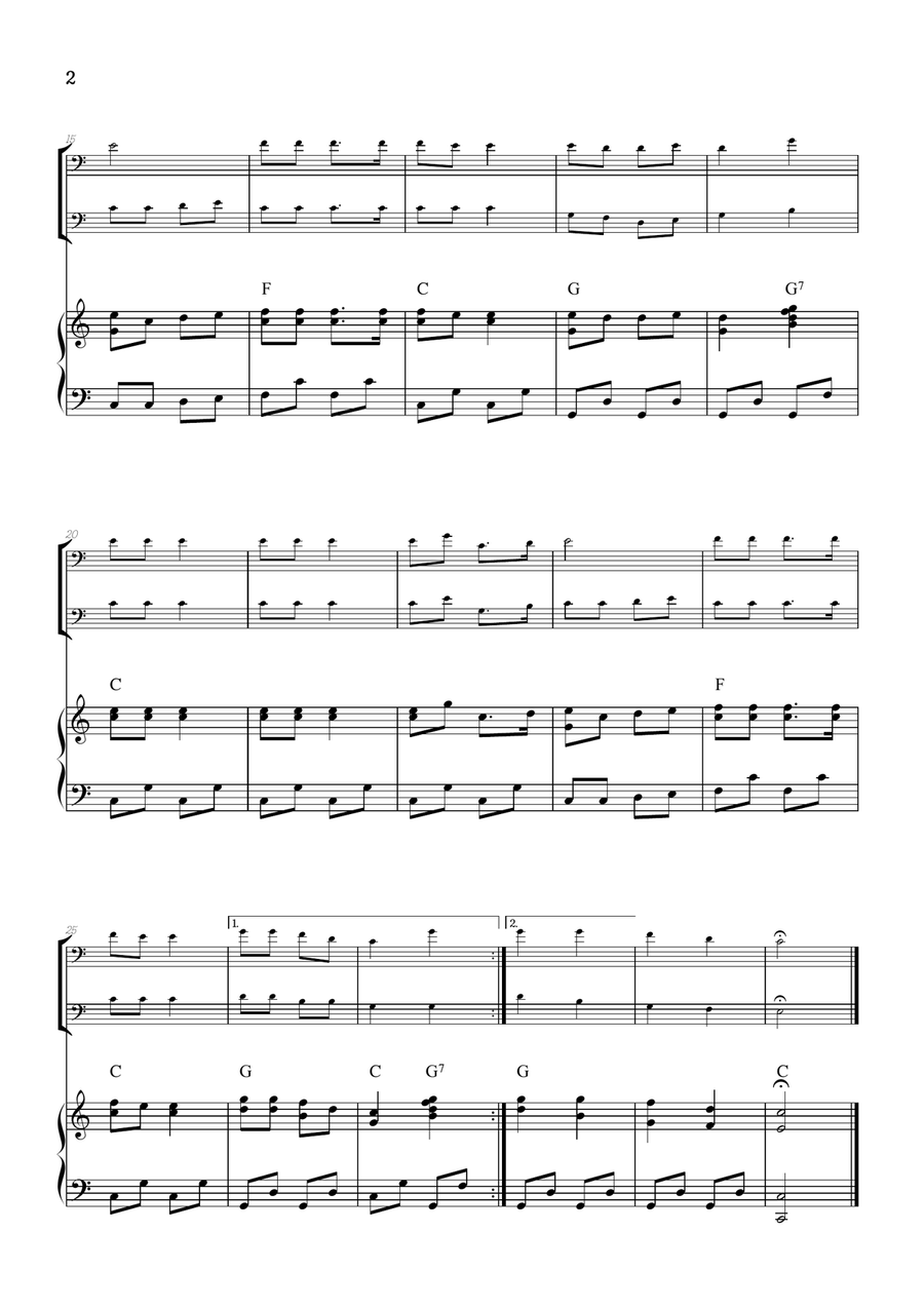 Jingle Bells • Christmas Song | trombone duet sheet music w/ piano accompaniment [chords] Trombone Duet scores gallery preview page 2