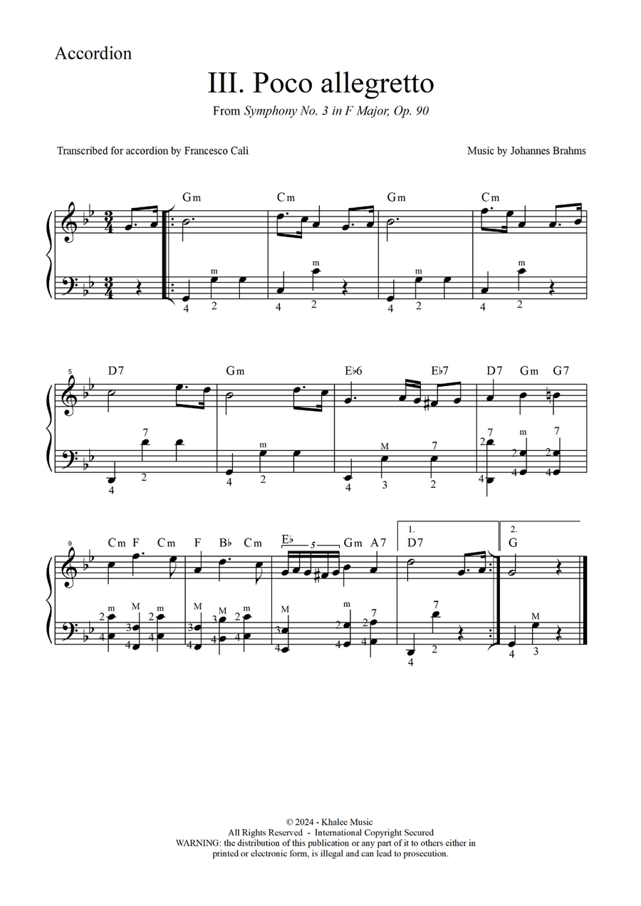 Poco allegretto (from Symphony No. 3, Op. 90) Accordion scores gallery preview page 2