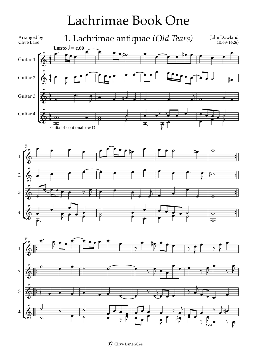 'Lachrimae' Book One (1-7) arranged for guitar quartet Guitar Ensemble scores gallery preview page 4