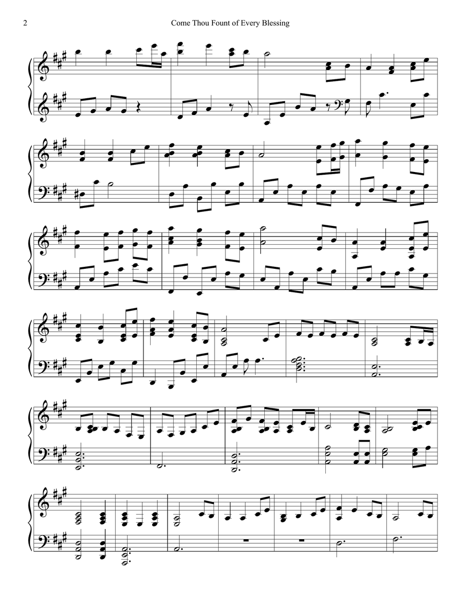 PIANO- Come Thou Fount of Every Blessing (Piano Hymns Sheet Music PDF) Piano Solo scores gallery preview page 2