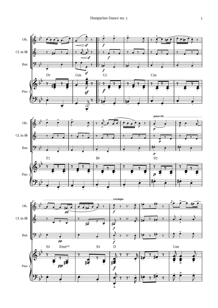 Hungarian Dance No. 5 Woodwind Trio scores gallery preview page 3